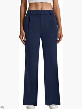 High Waisted Straight Leg Dress Pants Stretchy Work Slacks with Pockets